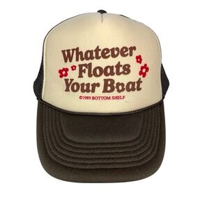 Vintage 1989 Whatever Floats Your Boat Trucker Hat Brown Mesh Snapback